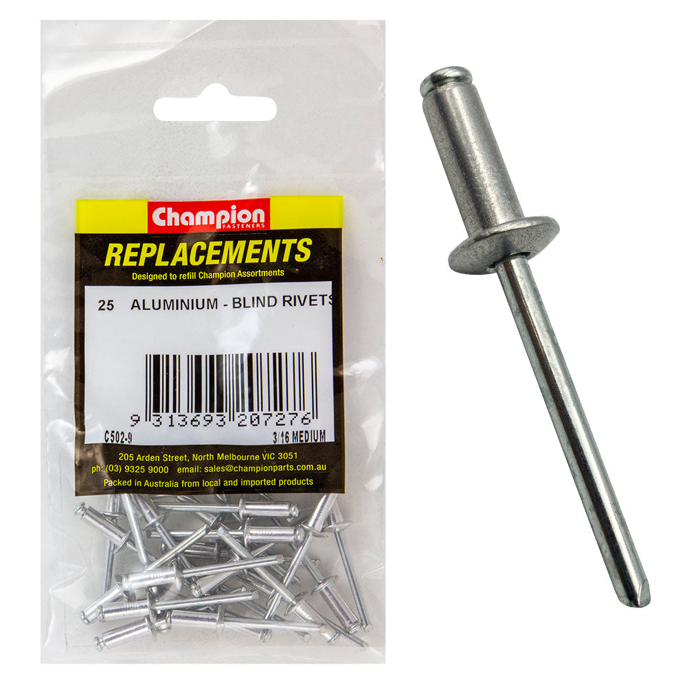 Champion 3/16in x 0.490in (12.45mm) Medium Blind Rivets-25pk | ISL