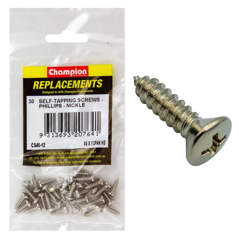 Champion 8G x 1/2in S/Tapping Screw Pan Head Phillips -30pk | ISL