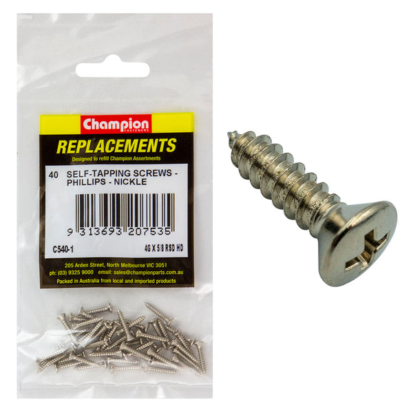 Champion 4G x 5/8in S/Tapping Screw Rsd Hd Phillips -40pk