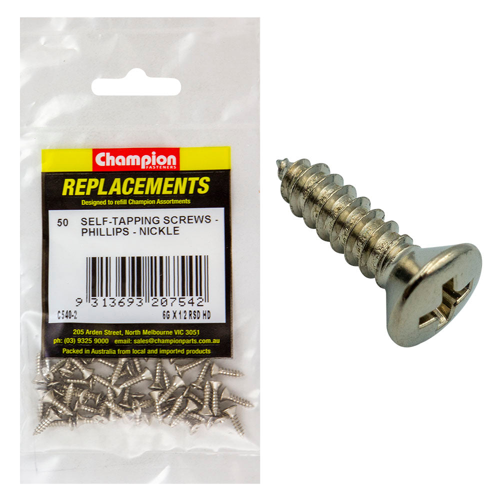 Champion 6G x 1/2in S/Tapping Screw Rsd Hd Phillips -50pk | ISL