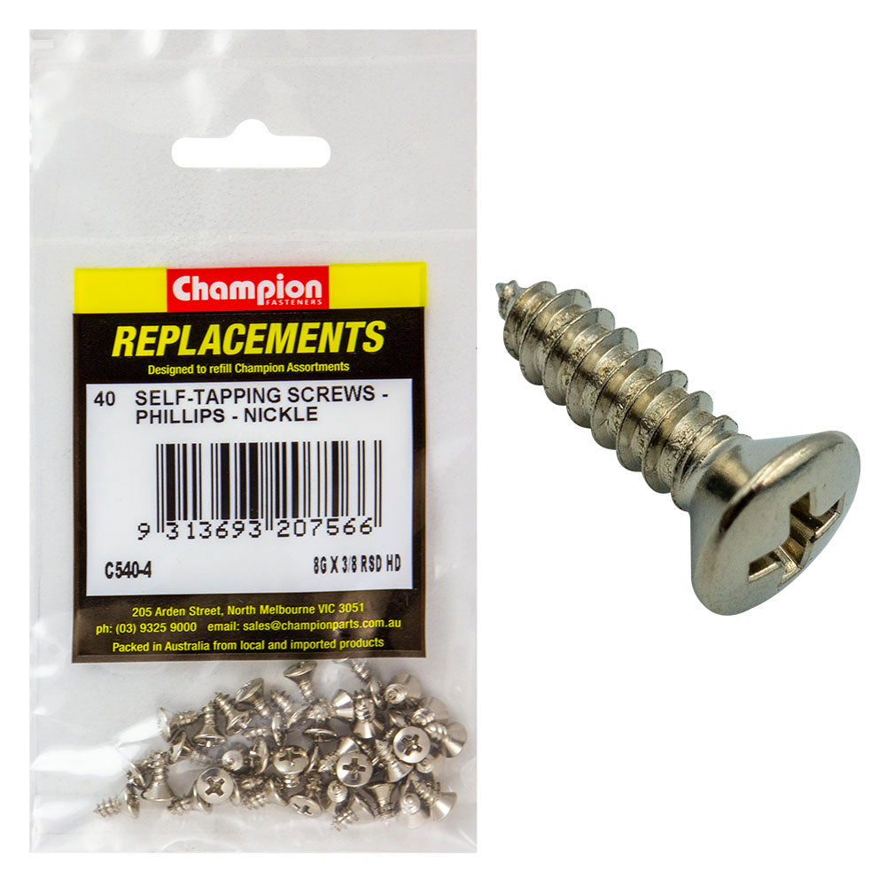 Champion 8G x 3/8in S/Tapping Screw Rsd Hd Phillips -40pk | ISL