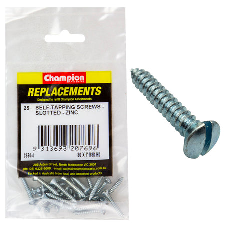 Champion 8G x 1in S/Tapping Screw Raised Head Slotted -25pk | ISL