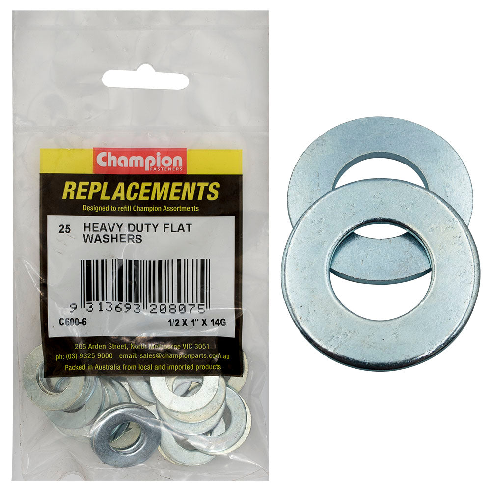 Champion 1/2in x 1in x 14G H/Duty Flat Steel Washer -25pk | ISL