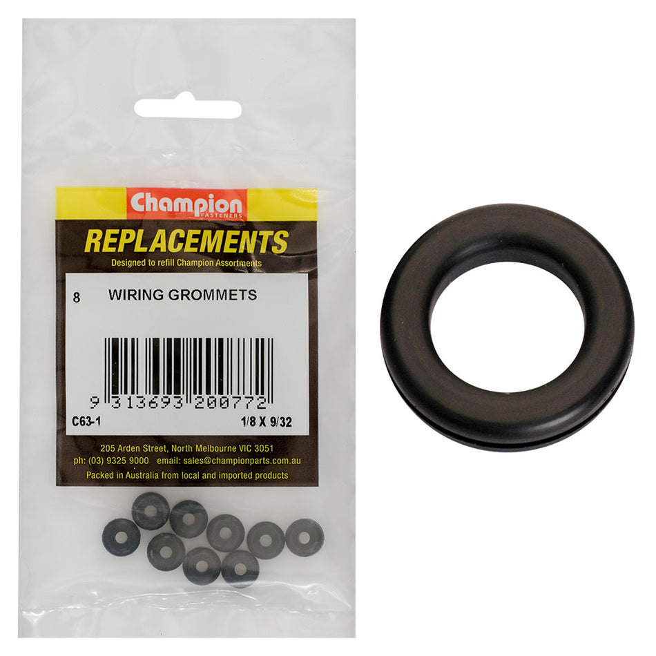 Champion 1/8in x 9/32in x 7/16in Rubber Wiring Grommet -8pk