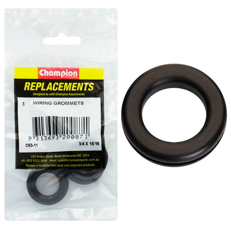 Champion 3/4 x 15/16 x 1-5/16in Rubber Wiring Grommet - 3pk – 3/4IN X 15/16IN X 1-5/16IN RUBBER WIRING GROMMET | ISL