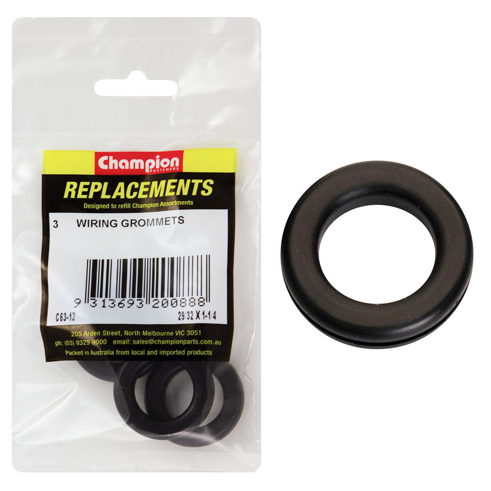 Champion 29/32 x 1-1/4 x 1-1/2in Rubber Wiring Grommet - 3pk – 29/32IN X 1-1/4IN X 1-1/2IN RUBBER WIRING GROMMET | ISL