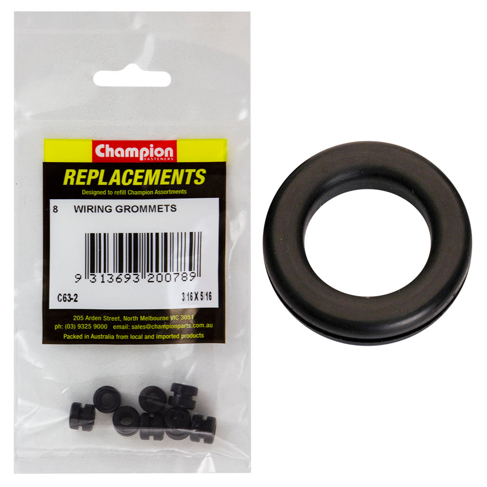 Champion 3/16in x 5/16in x 7/16in Rubber Wiring Grommet -8pk | ISL