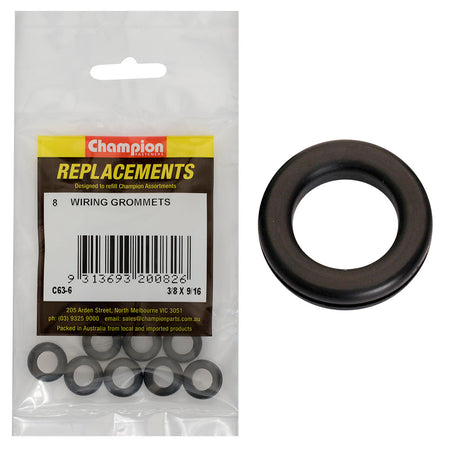 Champion 3/8in x 9/16in x 11/16in Rubber Wiring Grommet -8pk – 3/8in X 9/16in X 11/16in Rubber Wiring Grommet - 8 Pack | ISL