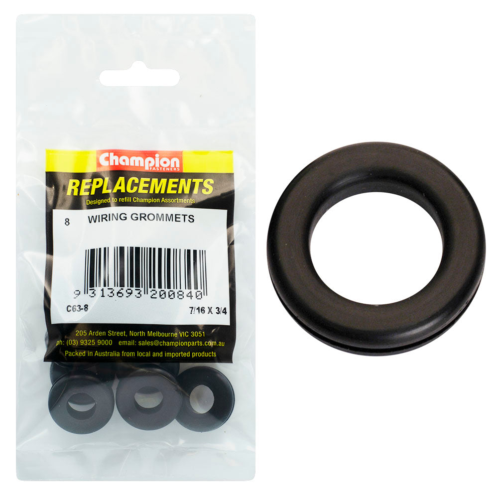 Champion 7/16in x 3/4in 1/in Rubber Wiring Grommet -8pk | ISL