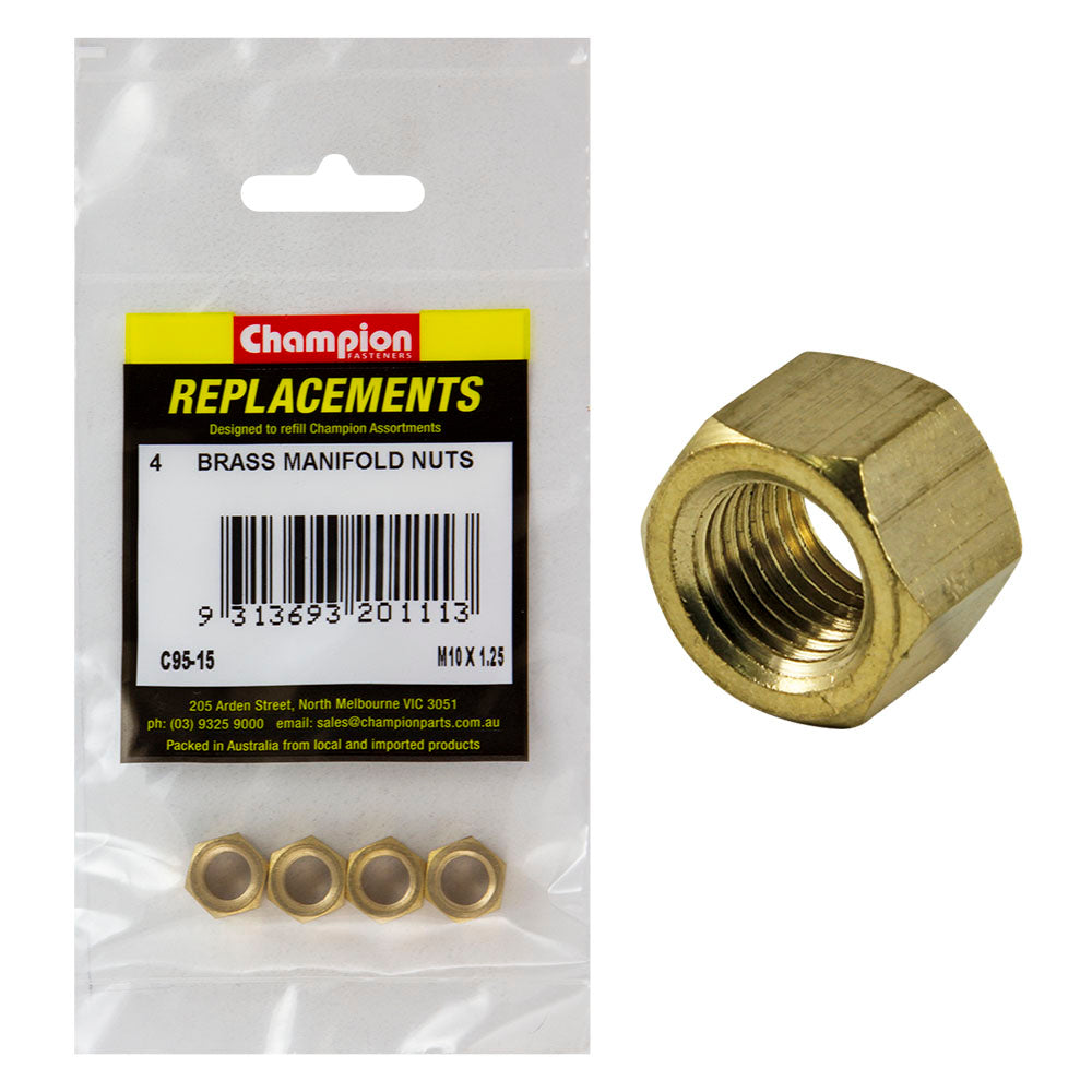 Champion M10 x 1.25mm Brass Manifold Nut -4pk | ISL