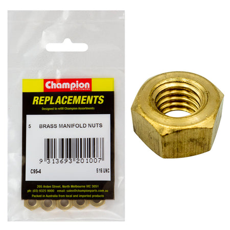 Champion 5/16in UNC Brass Manifold Nut -5pk | ISL