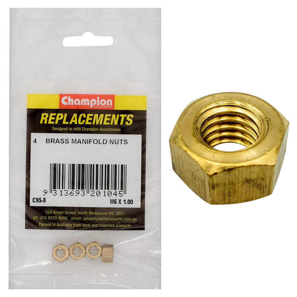 Champion M6 x 1.00mm Brass Manifold Nut -4pk | ISL