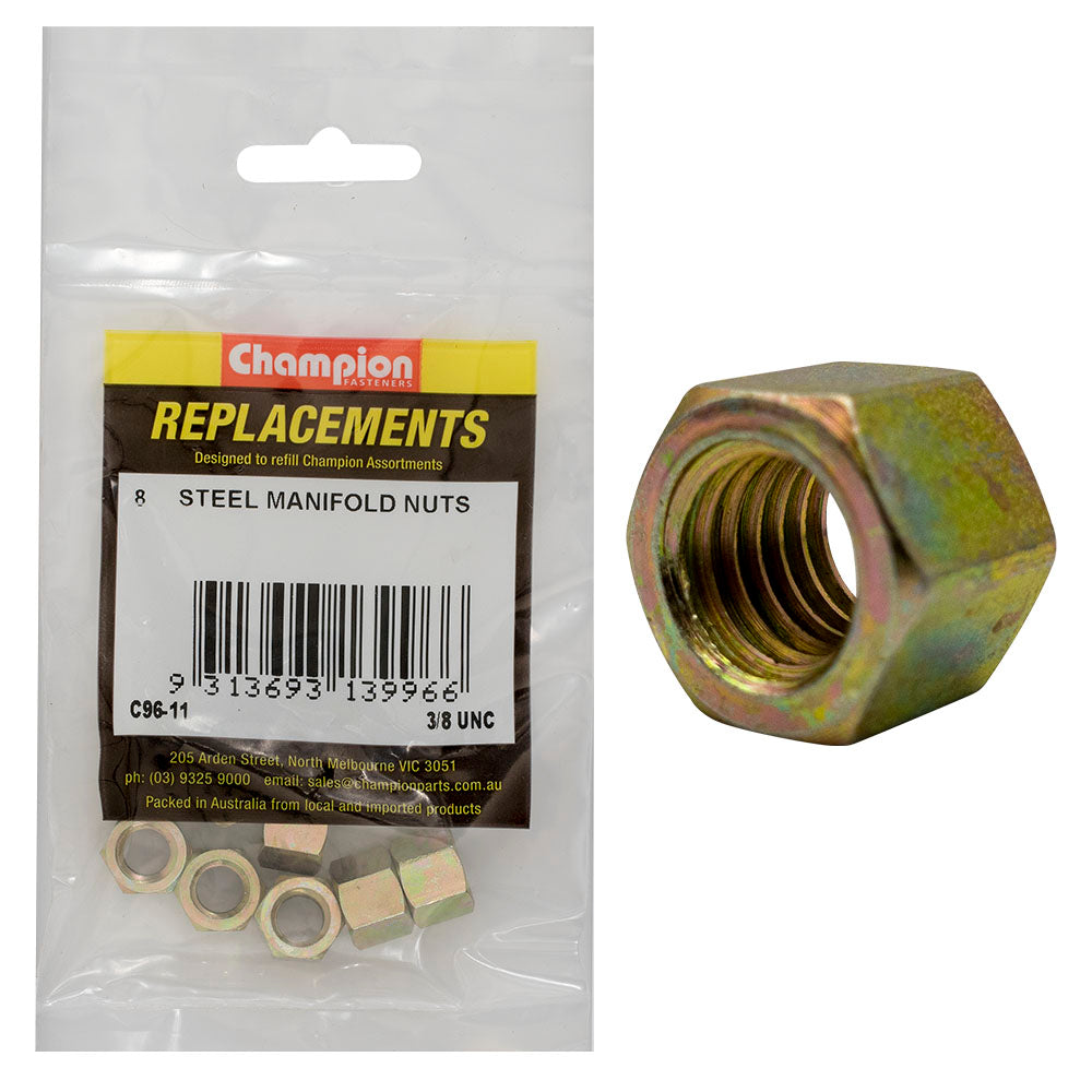 Champion 3/8in UNC Steel Manifold Nut -8pk | ISL
