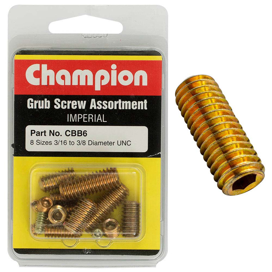 Champion 16Pc Imperial UNC Grub Set Screw Assortment