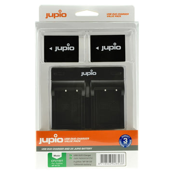 Jupio dual battery charger with two NP-W126S batteries for Fujifilm cameras