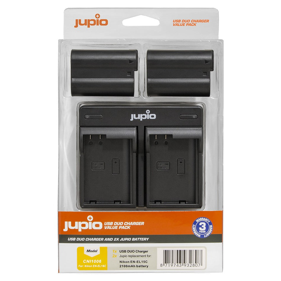 Jupio Battery Charger Kit Dual 2x En-El15c 2100mah For Nikon Digital Cameras