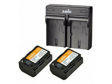 Jupio dual battery charger kit with two NP-FZ100 batteries for Sony Alpha cameras