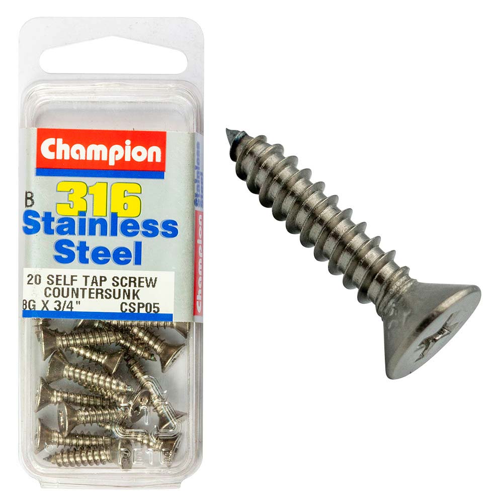 Champion 316/A4 S/Tap Set Screw - Csk 8G x 3/4in (B)