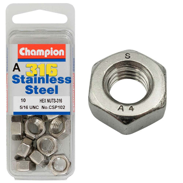 Champion 5/16in UNC Hex Nut - 316/A4 (C)