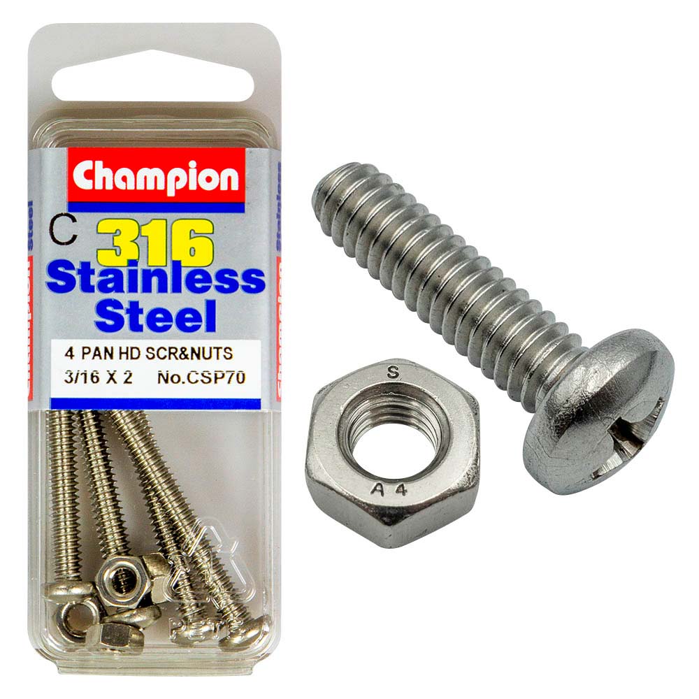 Champion 3/16in x 2in UNC Pan HD Set Screw 316/A4 (C) | ISL