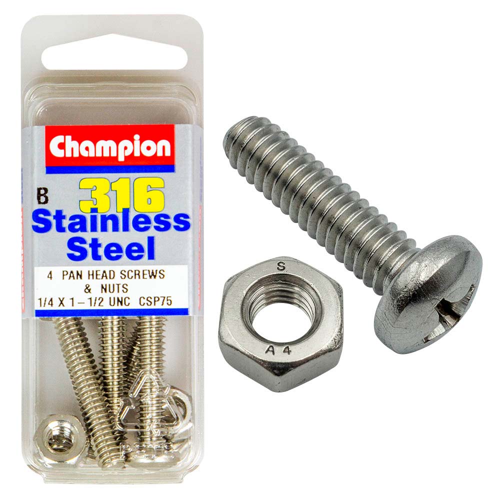 Champion 1/4in x 1-1/2in UNC Pan HD Set Screw 316/A4 (C) | ISL