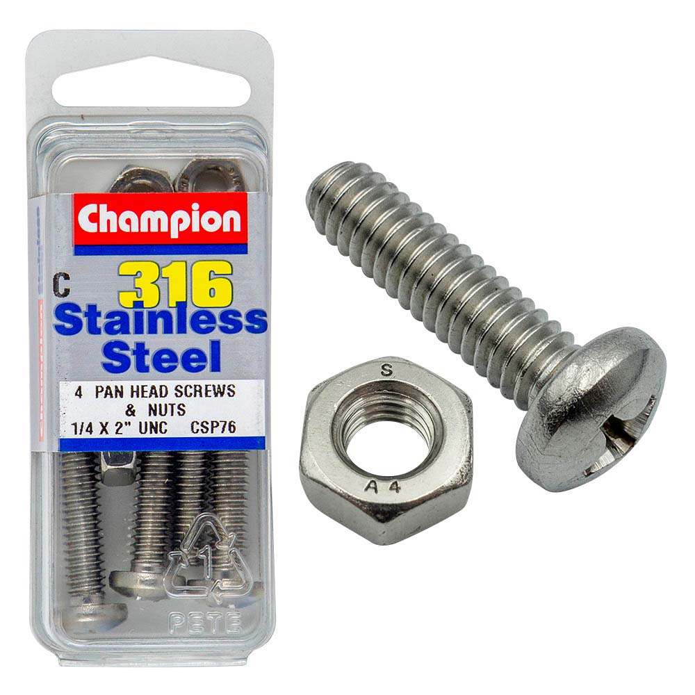 Champion 1/4in x 2in UNC Pan HD Set Screw 316/A4 (C) | ISL