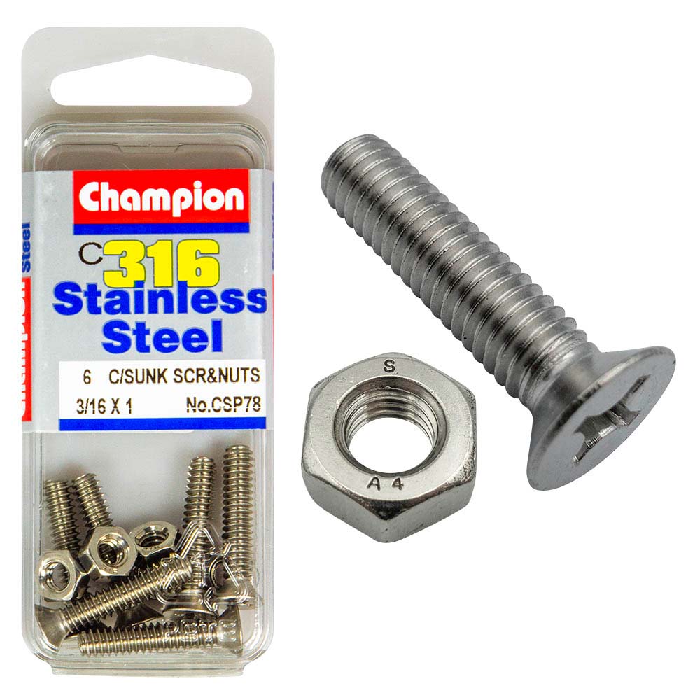 Champion 3/16in x 1in UNC CSK Set Screw 316/A4 (C) | ISL