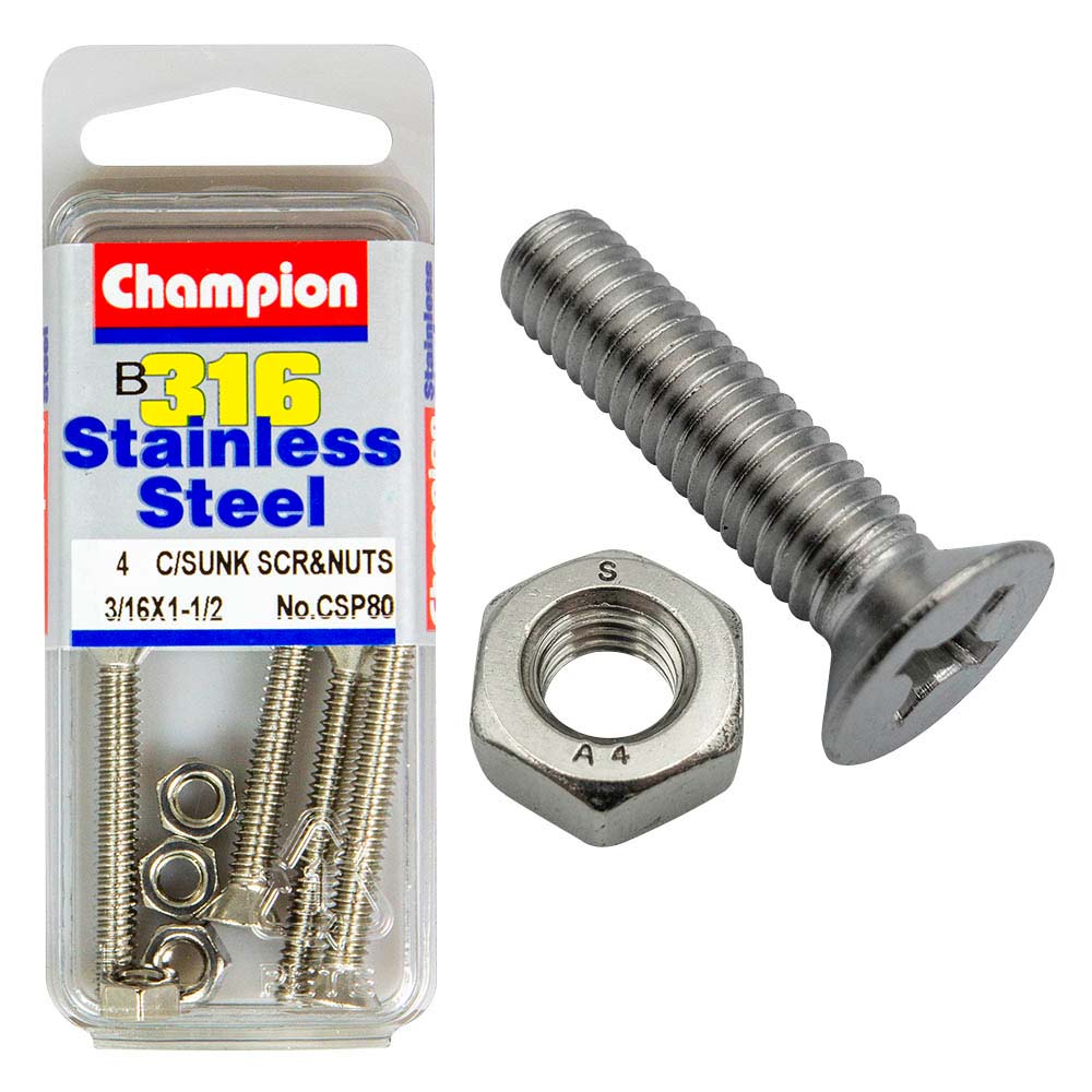 Champion 3/16in x 1-1/2in UNC CSK Set Screw 316/A4 (C) | ISL