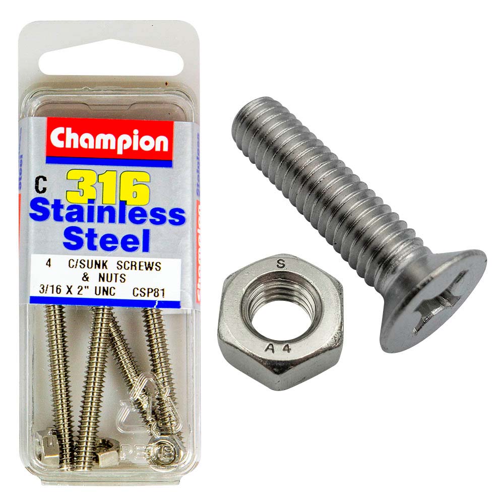 Champion 3/16in x 2in UNC CSK Set Screw 316/A4 (C) | ISL