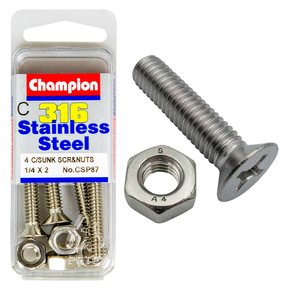 Champion 1/4in x 2in UNC CSK Set Screw 316/A4 (C) | ISL