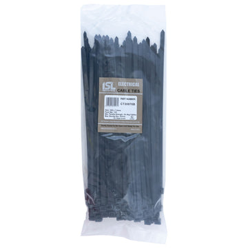 ISL 300 x 7.6mm UV black nylon cable ties, pack of 100
