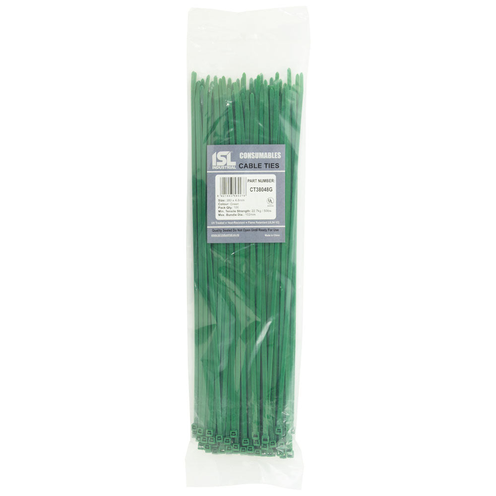 ISL 380 x 4.8mm Nylon Cable Tie - Green - 100pk