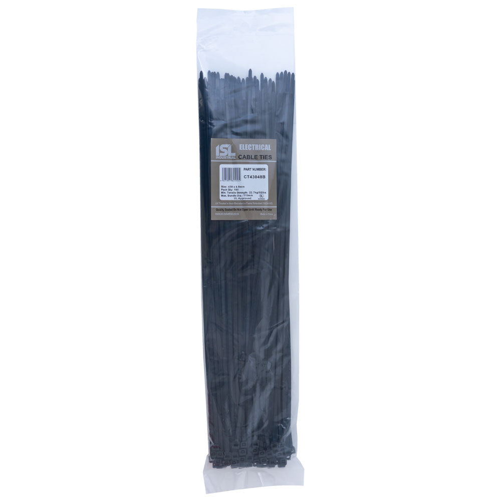 ISL 430 x 4.8mm UV Nylon Cable Tie - Blk. - 100pk