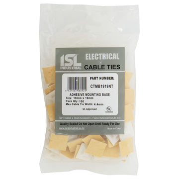 ISL 19 x 19mm natural self-adhesive cable tie mounting base, pack of 100