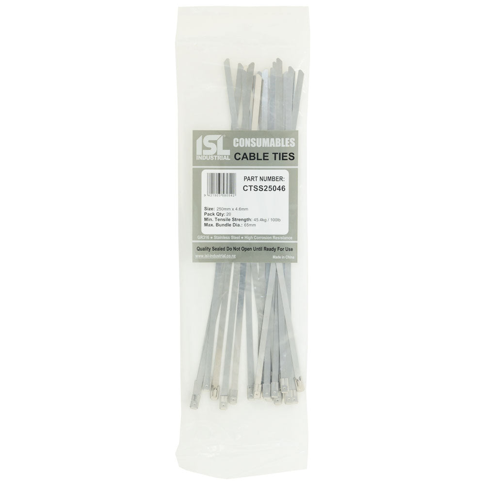 ISL 250 x 4.6mm 316 Stainless Cable Tie - 20pk