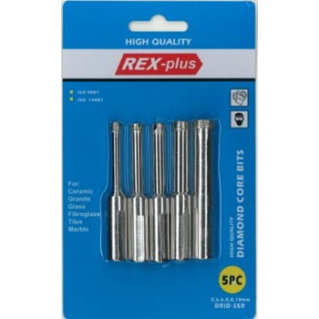 Rex-Plus Diamond Core Drill Bit Set 5-10mm 5pc
