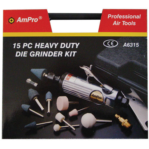 AmPro Air Die Grinder Kit with 6mm Collet 1/4"Dr 15pc