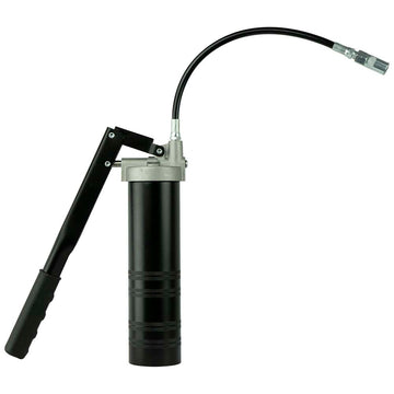 Groz lever action spin-on grease gun with flexible hose and coupler