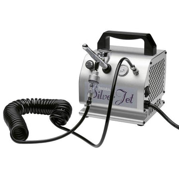 Iwata IS50F Silver Jet air compressor with ABF pistol grip filter and coiled air hose