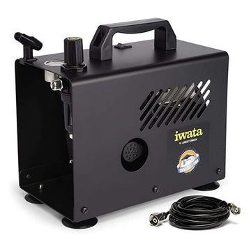Iwata Smart Jet Pro airbrush compressor with built-in holder and protective case
