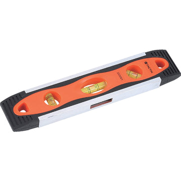Tactix 225mm torpedo-style level with magnetic base and three vials
