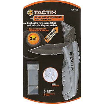 Tactix utility folding knife with dual function retractable and folding blades