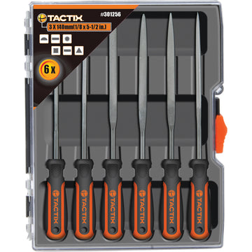 Tactix 6-piece 140mm needle file set with bi-material handles
