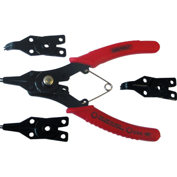 Teng 4-piece circlip plier set with interchangeable magnetic heads and spring-loaded handles