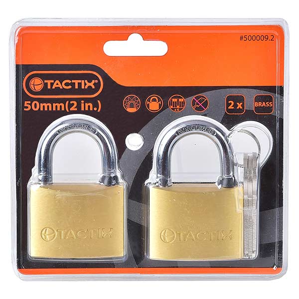 Tactix Padlock 50mm Brass (2 X Pc Pack) (Discontinued)