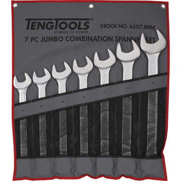 Teng 7-piece combination spanner set with canvas wallet, sizes 33–50mm