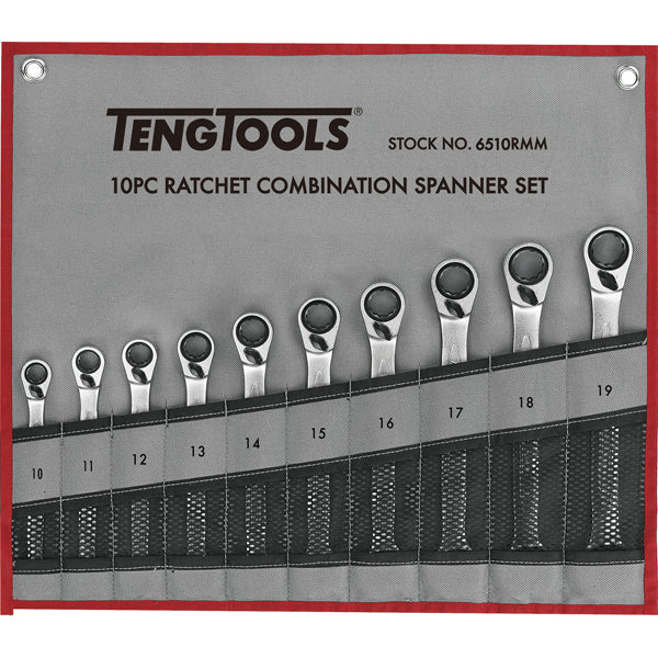 Teng 10pc Rev Ratchet Metric Spanner Set 10-19mm