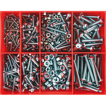 Champion 360pc machine screw and nut assortment with round head slotted screws and nuts in zinc plate