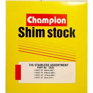 Champion stainless steel shim assortment, 150 × 150 mm sheet with four thickness sizes