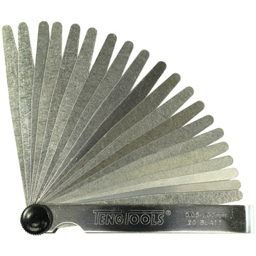 Teng 20 blade feeler gauge with fold-up case, 0.05–1.00mm range